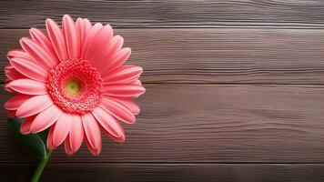 gerbera daisy blomma på trä bakgrund med kopia Plats, ai generativ foto