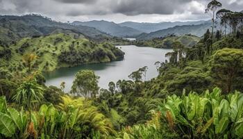 tropisk grön bali, panorama- berg räckvidd se genererad förbi ai foto