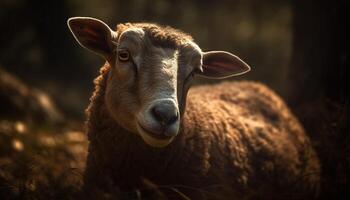 söt get betning i grön äng utomhus genererad förbi ai foto