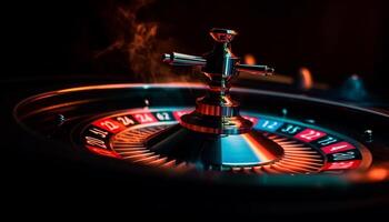spinning roulett hjul, blå flamma, jackpott kasino slutlig Framgång genererad förbi ai foto