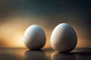 två vit ägg på en tabell. ai-genererad foto