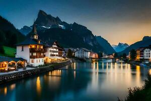 de stad av schweiz på skymning. ai-genererad foto