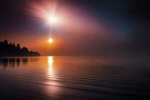en skön solnedgång över de vatten med en ljus stjärna. ai-genererad foto