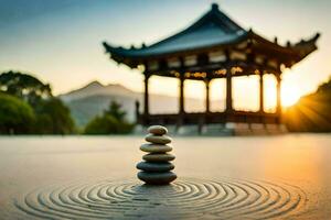 de zen trädgård på de ying yang trädgård i hong kong. ai-genererad foto