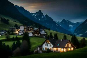 Foto tapet de himmel, berg, hus, de by, de berg, de by, de. ai-genererad