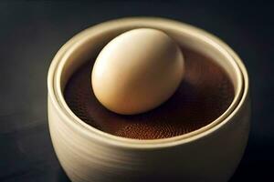 en vit ägg är Sammanträde i en skål. ai-genererad foto