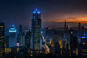 de stad horisont på natt i shanghai. ai-genererad foto