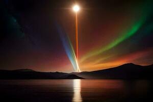 de aurora borealis är sett över de vatten. ai-genererad foto