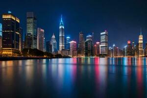 de stad horisont på natt i hong kong. ai-genererad foto