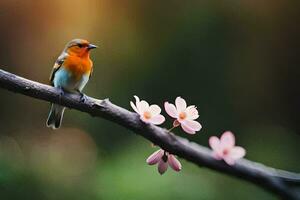 Foto tapet de fågel, blommor, vår, de fågel, vår, de fågel, vår,. ai-genererad