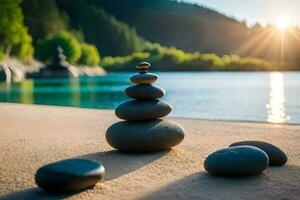 zen stenar på de strand. ai-genererad foto