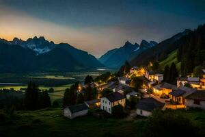 Foto tapet de himmel, berg, by, de alperna, de alperna, de al. ai-genererad