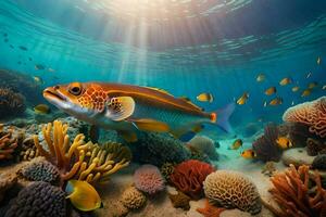 fisk simning i de hav med korall rev. ai-genererad foto