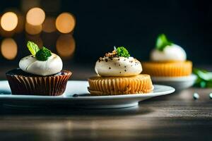 två muffins på en tallrik med ljus. ai-genererad foto