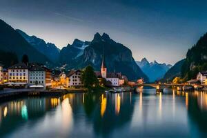 de stad av schweiz på skymning. ai-genererad foto