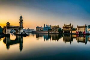 de stad av Indien på solnedgång. ai-genererad foto