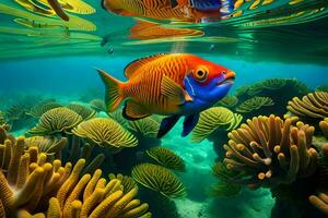 en färgrik fisk simning i de hav. ai-genererad foto