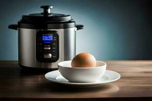 på vilket sätt till laga mat ett ägg i ett omedelbar pott. ai-genererad foto