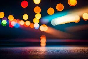 en suddigt bild av lampor på en gata. ai-genererad foto
