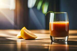 en glas av juice med en skiva av citron. ai-genererad foto