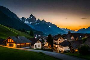 Foto tapet de himmel, berg, de by, de väg, de berg, de by,. ai-genererad