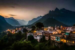 Foto tapet de himmel, berg, de stad, de by, de berg, de by,. ai-genererad