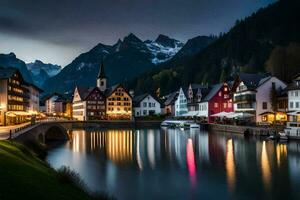 de stad av hallstatt, Österrike. ai-genererad foto