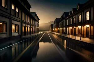 en lång exponering Foto av en gata på natt. ai-genererad