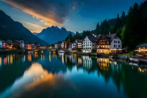 de skön stad av hallstatt, Österrike. ai-genererad foto