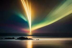 en ljus aurora ljus lyser över de hav. ai-genererad foto