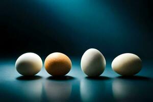 fem ägg är fodrad upp i en rad. ai-genererad foto