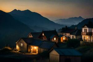 Foto tapet de himmel, berg, hus, de by, de berg, de by, de. ai-genererad