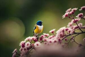 Foto tapet de fågel, blommor, de fågel, blommor, de fågel, blommor, de fågel. ai-genererad