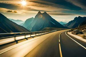 en motorväg med bergen i de bakgrund. ai-genererad foto