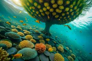 en träd av liv under vattnet. ai-genererad foto