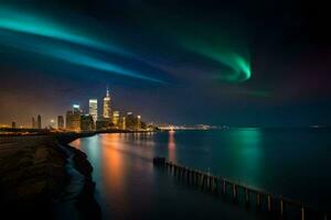 de aurora borealis över chicago. ai-genererad foto