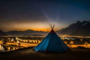 en tipi i de berg. ai-genererad foto