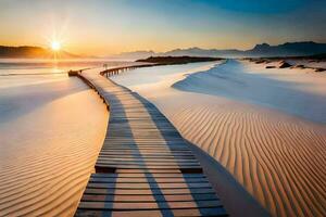 de promenaden i de sand. ai-genererad foto