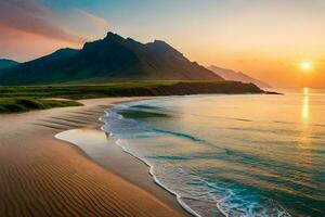 de Sol stiger över de faroe öar. ai-genererad foto