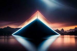 en pyramid formad byggnad med lampor på Det. ai-genererad foto