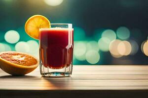 en glas av juice med ett orange skiva. ai-genererad foto