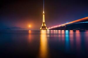 de eiffel torn i paris på natt. ai-genererad foto