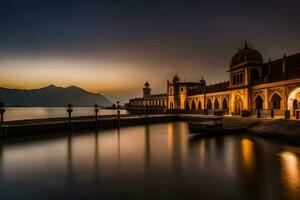 de solnedgång på de palats av amritsar. ai-genererad foto