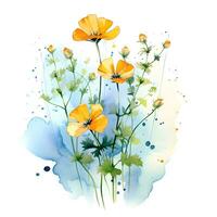 vattenfärg illustration av kryddor. arugula kvistar med arugula flowers.ai genererad foto