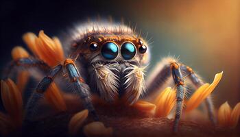 arachnid ben hårig, giftig, små, läskigt, och skrämmande genererad förbi ai foto