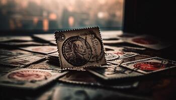 stack av gammal papper valuta symboliserar rikedom och finansiell Framgång genererad förbi ai foto