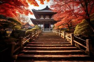 kyoto tempel Utsmyckad med vibrerande höst ai generativ foto