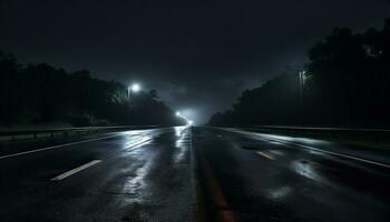 tömma motorväg på natt efter regn ai generativ foto