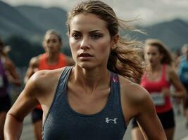 sport kvinnor löpning på track.ai generativ foto