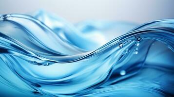 vatten droppar på en blå bakgrund. grund djup av fält ai genererad foto